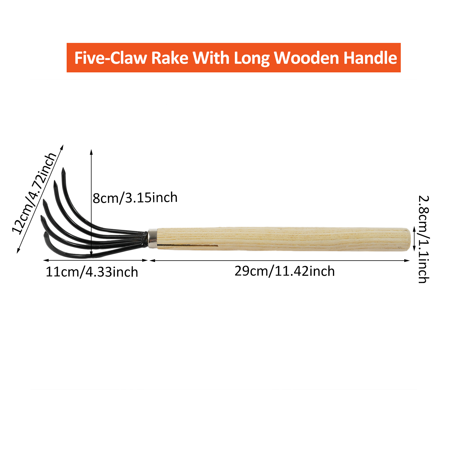 5-Claw Rake with Wooden Handle - Gardening Tools On Sale ulasan dan harga